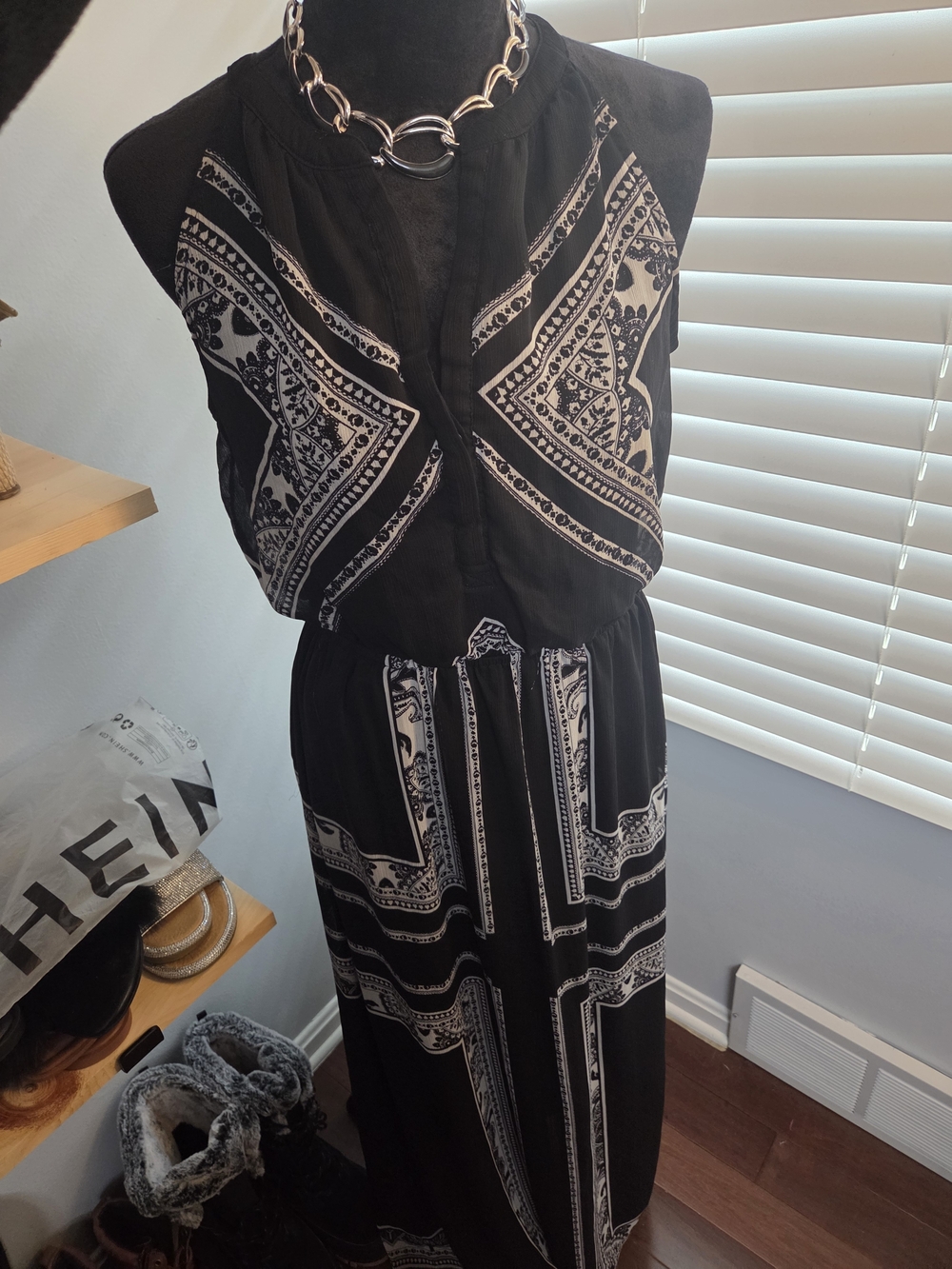 Old Navy Black and White Printed Maxi Dress